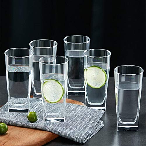 FINSTER Highball Long Water/Juice Glass Set of 6-300ML [Crystal Square Tumbler Glasses - Transparent] - Image 2