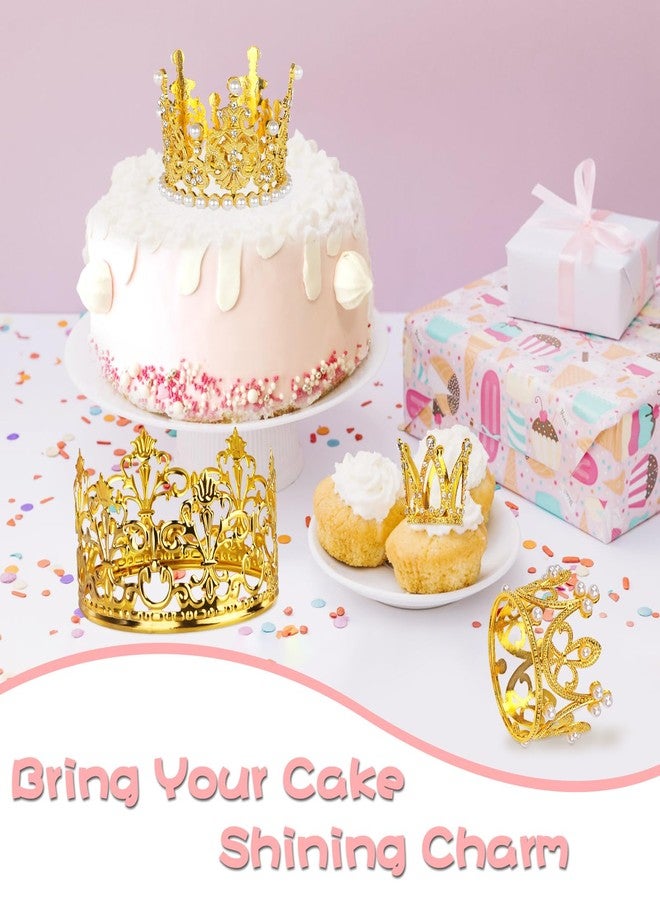Coidea 4 PCS Crown Cake Topper, Gold Mini Crown for Cake Topper Flower Arrangements Bouquet, Crystal Pearl Vintage Tiara Small Baby Princess Crown for Birthday Wedding Party Baby Shower Decor Boys and Girls - Image 3