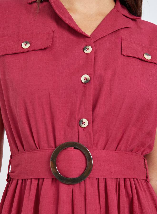 Styli Red Belted Cotton Midi Dress - Image 4