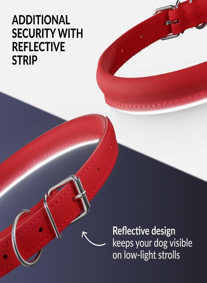CollarDirect Reflective Rolled Leather Dog Collar, Soft Padded Round Puppy Collar, Handmade Genuine Leather Collar Dog Small Large Cat Collars 13 Colors (8-11 Inch, Red Reflective) - Image 4