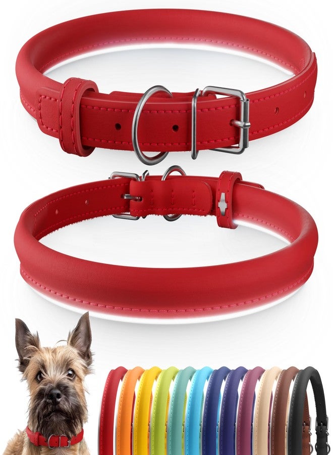 CollarDirect Reflective Rolled Leather Dog Collar, Soft Padded Round Puppy Collar, Handmade Genuine Leather Collar Dog Small Large Cat Collars 13 Colors (8-11 Inch, Red Reflective) - Image 1
