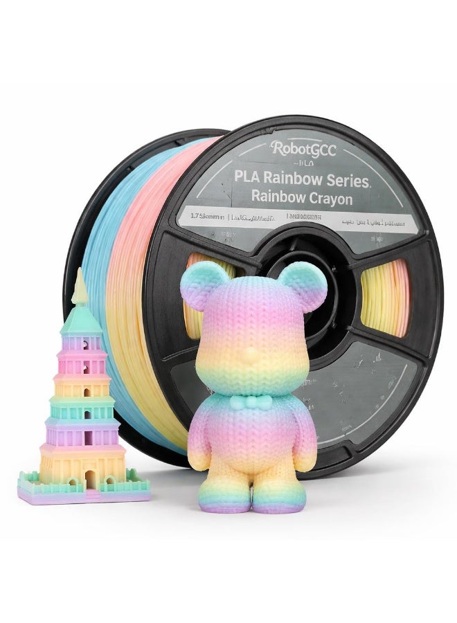 robotgcc PLA Rainbow Crayon Multicolor 1.75mm 3D Printing Material 1KG Spool Bright Gradient Filament Smooth Surface Easy Print Low Warping Strong Layer Adhesion Precision Diameter Stable Extrusion FDM Compatible for Creative Models Prototyping DIY Projects - Image 1
