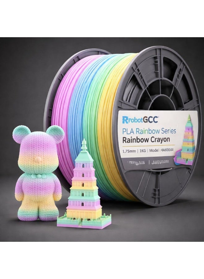 robotgcc PLA Rainbow Crayon Multicolor 1.75mm 3D Printing Material 1KG Spool Bright Gradient Filament Smooth Surface Easy Print Low Warping Strong Layer Adhesion Precision Diameter Stable Extrusion FDM Compatible for Creative Models Prototyping DIY Projects - Image 2