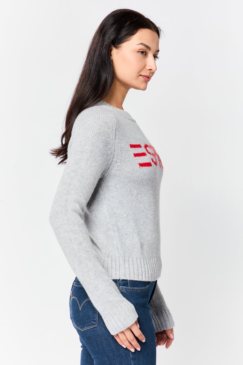 ESPRIT Women Crew Neck Brand Logo Sweater, Grey - Image 3