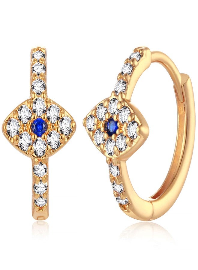 ميفيكو أقراط MEVECCO الذهبية بتصميم عين الحسد، مطلية بالذهب عيار 18 قيراطًا، مرصعة بالزركونيا المكعبة، أقراط بسيطة مصنوعة يدويًا للنساء - Image 1