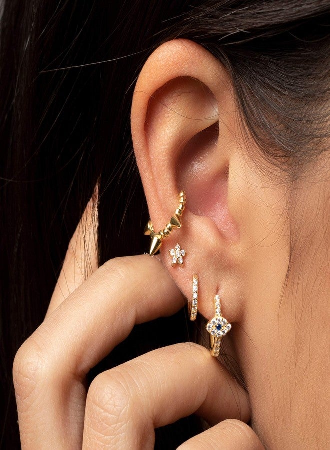 ميفيكو أقراط MEVECCO الذهبية بتصميم عين الحسد، مطلية بالذهب عيار 18 قيراطًا، مرصعة بالزركونيا المكعبة، أقراط بسيطة مصنوعة يدويًا للنساء - Image 4