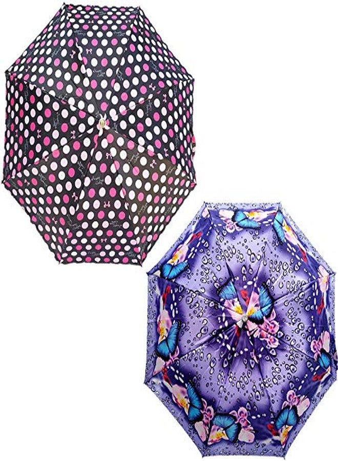 RAINPOPSON 2 Fold Umbrella for Women & Men UV Protection Ladies Umbrella Combo for Summer & Rain Season (Multicolor Printed) - Combo Pack of 2 - Image 2