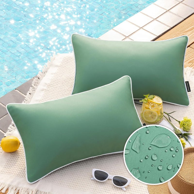 Phantoscope Pack of 2 Outdoor Waterproof Throw Pillow Covers Decorative Square Cushion Case Patio Pillows for Couch Tent Sunbrella, Pine Green 12x20 inches - Image 1