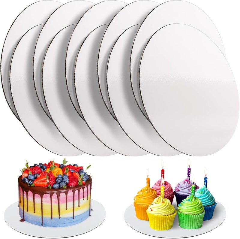 TrendyTrolley Round Cake Base Board |MDF Cardboard Disposable Cake Pizza Circle Scalloped Mate Silver Tart Decorating Base Stand|10 inch - 6 Pc - Round - Image 1