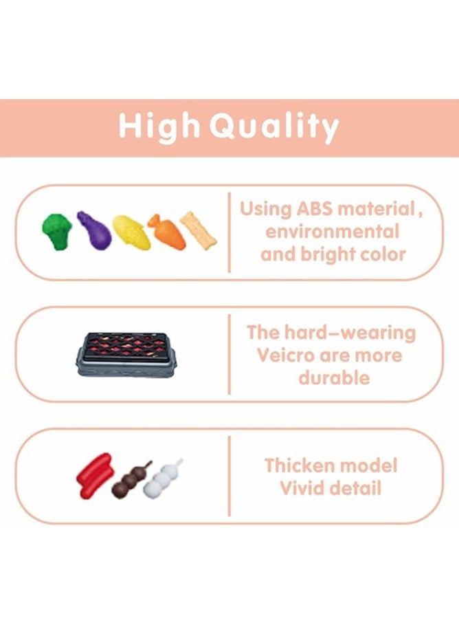 61Pcs Kids Kitchen Toy Accessories Set, Toddler Pretend BBQ Cooking Playset with Play Pots and Pans, Utensils Cookware Toys, Cut Play Food Set, Toy Vegetables, Play Kitchen Toy Pink - Image 3