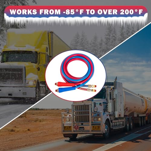 CheeMuii 12 FT Semi Truck Air Line Hose Assembly Rubber Air Brake Hoses With Flexible Grips & DOT Fittings for Truck Trailer Tractor - (Red & Blue Color-Coded) - Image 5