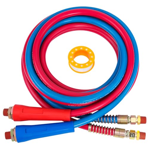 CheeMuii 12 FT Semi Truck Air Line Hose Assembly Rubber Air Brake Hoses With Flexible Grips & DOT Fittings for Truck Trailer Tractor - (Red & Blue Color-Coded) - Image 1