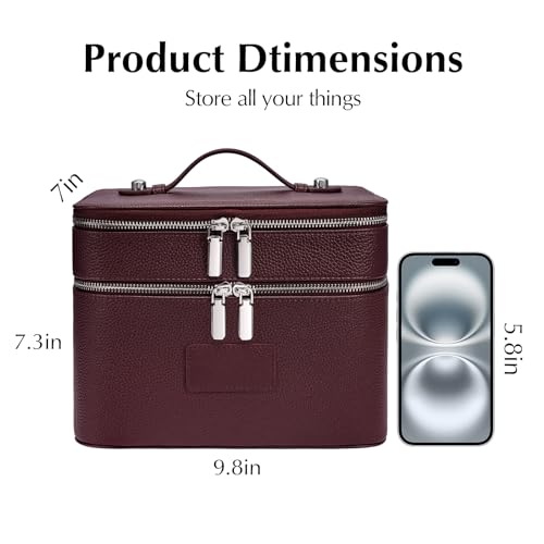 idoltimes Makeup Case, Large Capacity Leather Makeup Bag for Women,Large Capacity Waterproof Double Leather Cosmetic Case,Removable Compartment Travel Organizer - Image 3