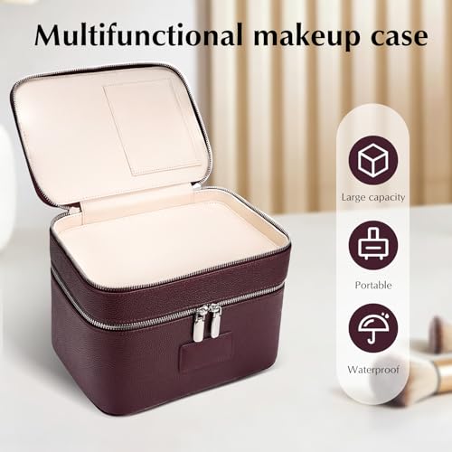 idoltimes Makeup Case, Large Capacity Leather Makeup Bag for Women,Large Capacity Waterproof Double Leather Cosmetic Case,Removable Compartment Travel Organizer - Image 5