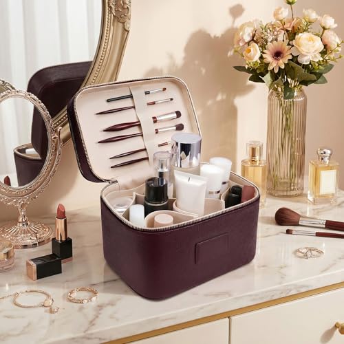 idoltimes Makeup Case, Large Capacity Leather Makeup Bag for Women,Large Capacity Waterproof Double Leather Cosmetic Case,Removable Compartment Travel Organizer - Image 2