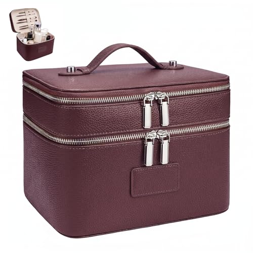 idoltimes Makeup Case, Large Capacity Leather Makeup Bag for Women,Large Capacity Waterproof Double Leather Cosmetic Case,Removable Compartment Travel Organizer - Image 1