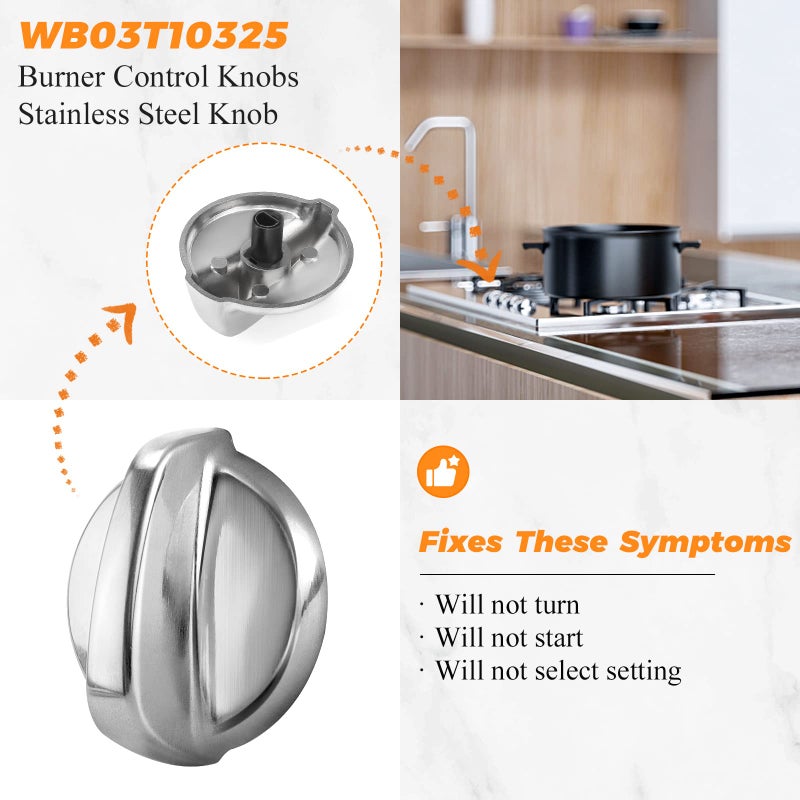 Blutoget WB03T10325 Heavy Metal Knobs 6 Pack Fit for General Electric GE Cooktop Burner Range Control Knob -Replaces AP5690210 PS3510510 2691864 PS3510510 Burner Stove Knob - Image 4