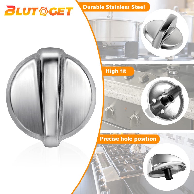 Blutoget WB03T10325 Heavy Metal Knobs 6 Pack Fit for General Electric GE Cooktop Burner Range Control Knob -Replaces AP5690210 PS3510510 2691864 PS3510510 Burner Stove Knob - Image 2