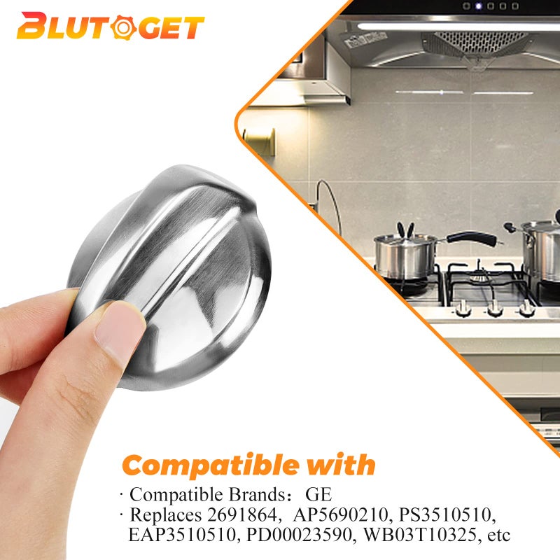 Blutoget WB03T10325 Heavy Metal Knobs 6 Pack Fit for General Electric GE Cooktop Burner Range Control Knob -Replaces AP5690210 PS3510510 2691864 PS3510510 Burner Stove Knob - Image 3