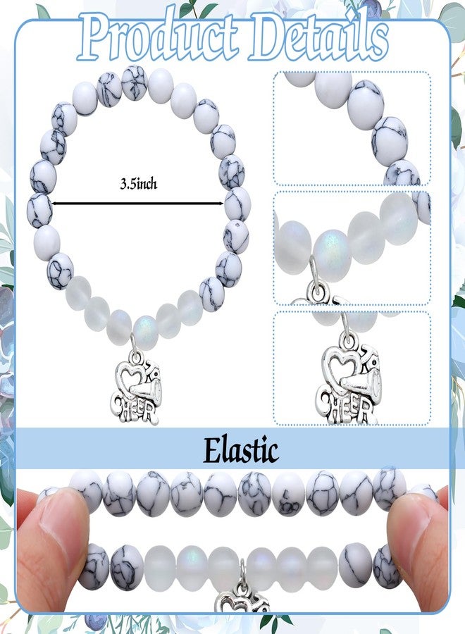 Equsion 12 Pieces Cheer Bracelet Cheerleader Gifts Cheerleading Bracelet Cheer Charm Jewelry for Cheerleader Team Woman Valentines Day Gifts(White) - Image 2