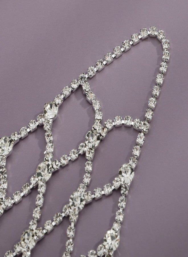 YERTTER Silver Wedding Full Rhinestone Hand Back Chain Sparkly Crystal Finger Bracelet with Ring Hareness Bracelet Slave Link with Ring Bracelet Accessories Party for Women （Silver 2 - Image 4