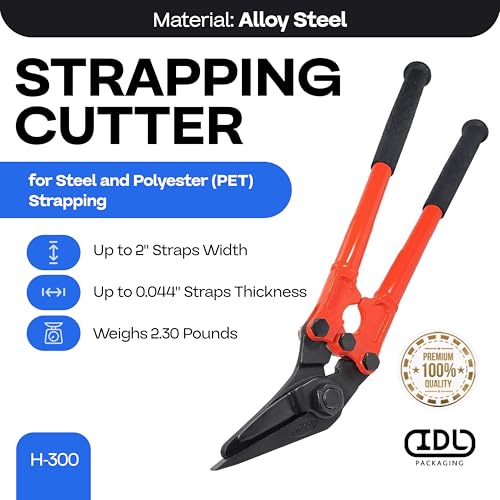 IDL Packaging H-300 Strapping Cutter for Steel and Polyester (PET) Strapping up to 2" Width and 0.044” Thickness - Heavy Duty Tool with Ergonomic Handles - Strap/Band Cutter for Strapping - Image 2