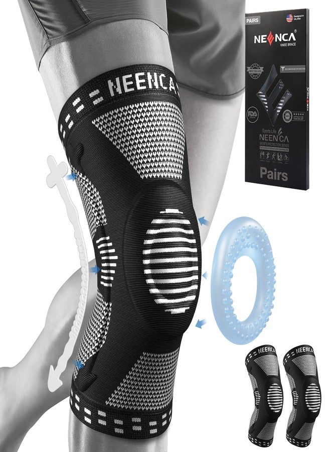 NEENCA Knee Brace, Compression Knee Brace with Patella Gel Pad and Side Spring Stabilizers, Medical Grade Knee Protector for Running, Meniscus Tear, Arthritis, Joint Pain Relief, ACL (Black Pairs L) - Image 1