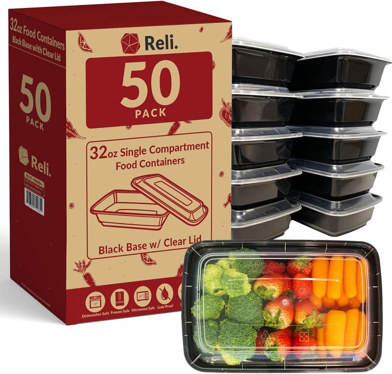 Reli. Meal Prep Containers - 50 Pack, 32 oz. Single Compartment Food Containers with Lids - Image 1