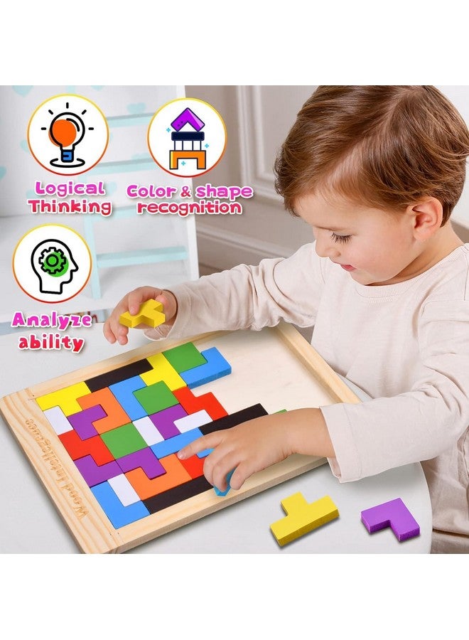 MAYUMI Wood Intelligence Tetris Puzzle Board, 40 Pieces, Wooden Brain Teaser Educational Toy for Kids and Adults - Image 2