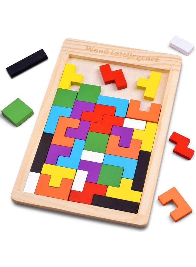 MAYUMI Wood Intelligence Tetris Puzzle Board, 40 Pieces, Wooden Brain Teaser Educational Toy for Kids and Adults - Image 1
