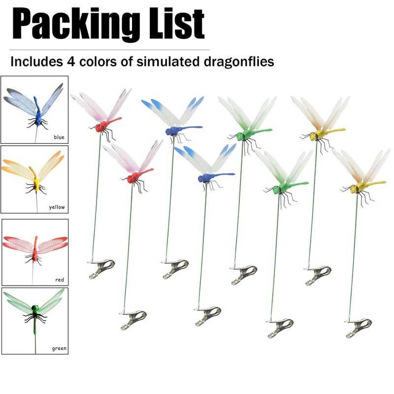 PCTC 8 PCS Fake Dragonfly Clips,3D Outdoor Dragon Fly Decor Clip on Dragonfly for Bugs Dragonfly Garden Stakes Gardening Decoration Insert Plaque Yard Ornaments Outdoors - Image 3