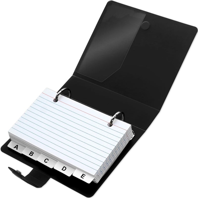 Olivo 3x5 Lined Index Cards with Ring Binder Holder and Dividers, 100 Ruled Cards, Black - Image 1