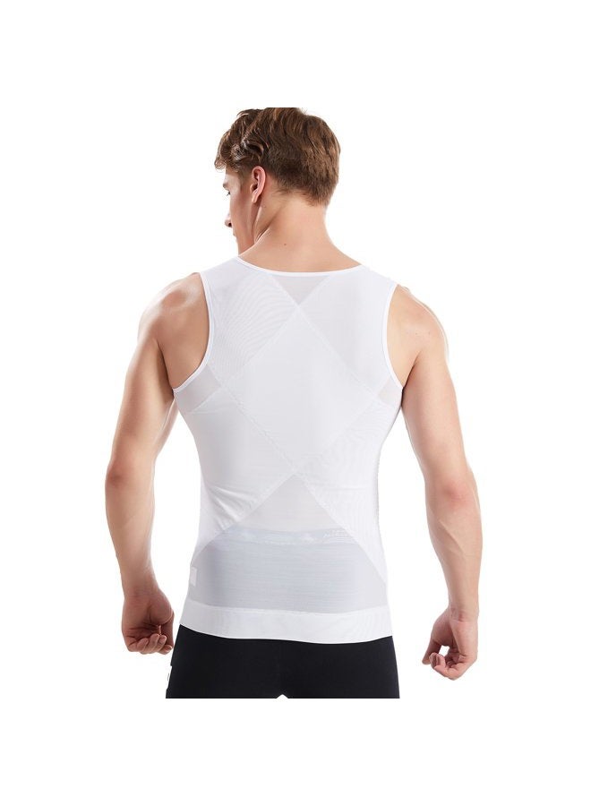 HANERDUN Mens Slimming Shirt Body Shaper Vest Compression Shirt Tummy Control Shapewear Abdomen with Zipper, White, M - Image 4