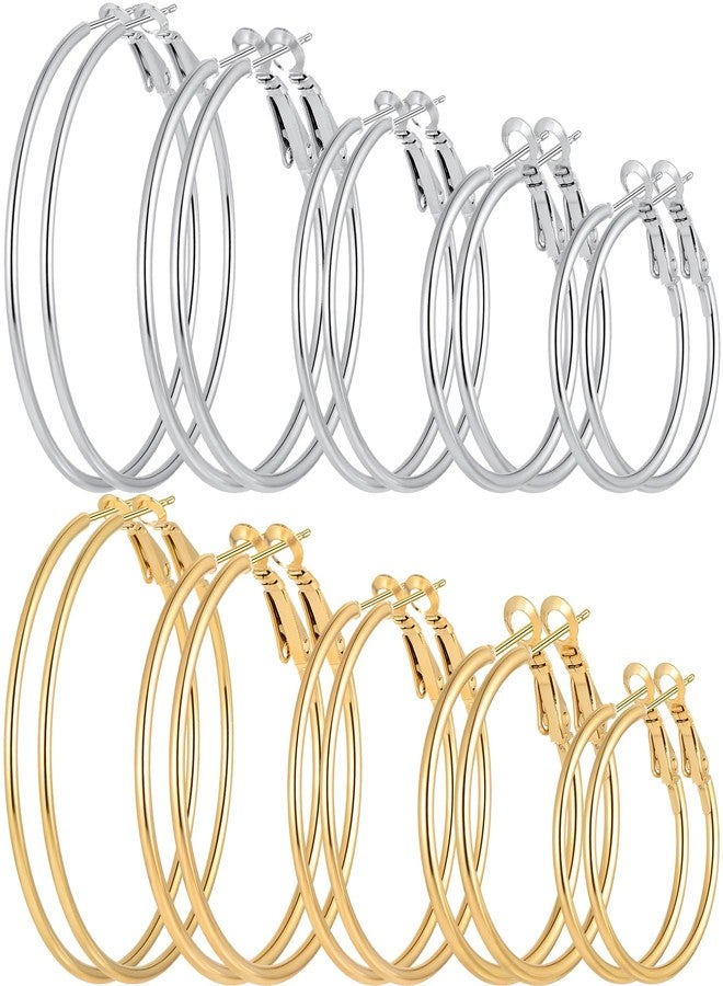 Cuicanstar 8/10 Pairs Stainless Steel Gold Hoops Silver Hoop Earrings Hypoallergenic Half Hoop Cartilage Piercing Earrings Tiny Ball Cubic Zirconia Stud Earrings Set for Women Girls, - Image 1