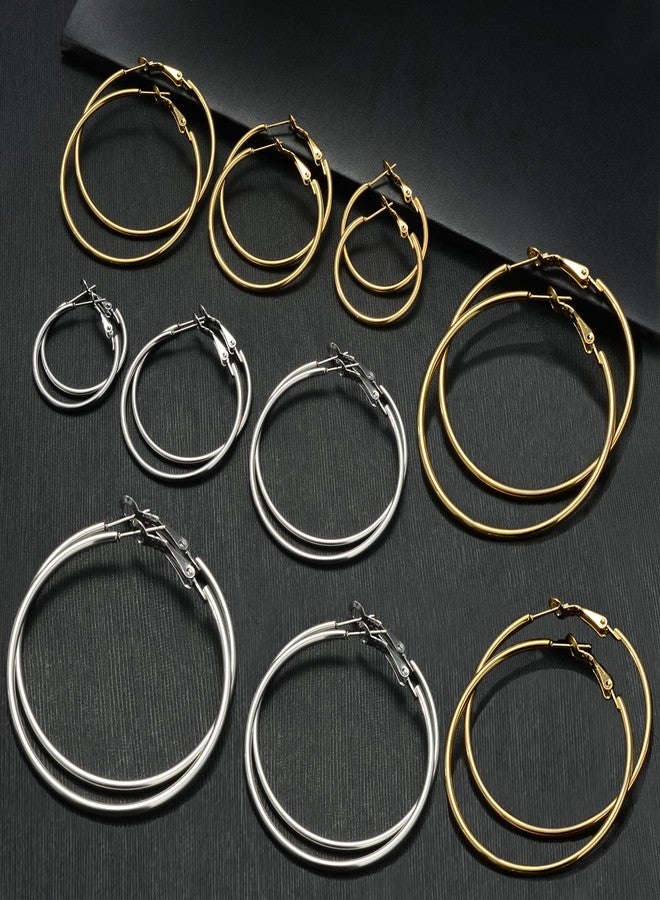 Cuicanstar 8/10 Pairs Stainless Steel Gold Hoops Silver Hoop Earrings Hypoallergenic Half Hoop Cartilage Piercing Earrings Tiny Ball Cubic Zirconia Stud Earrings Set for Women Girls, - Image 3