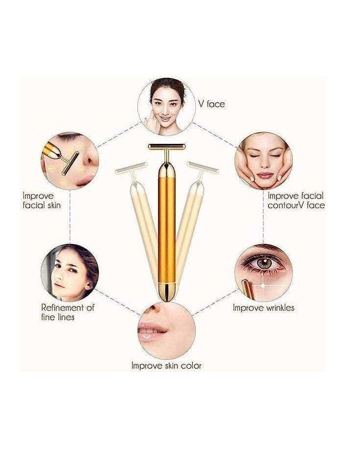TIGER 24K Gold Massager - Electric Vibration Beauty Bar for Facial Massage, Waterproof T-Shaped Anti-Wrinkle Roller for Forehead, Cheeks, Neck, Arms & Legs. - Image 2