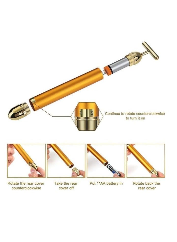 TIGER 24K Gold Massager - Electric Vibration Beauty Bar for Facial Massage, Waterproof T-Shaped Anti-Wrinkle Roller for Forehead, Cheeks, Neck, Arms & Legs. - Image 4