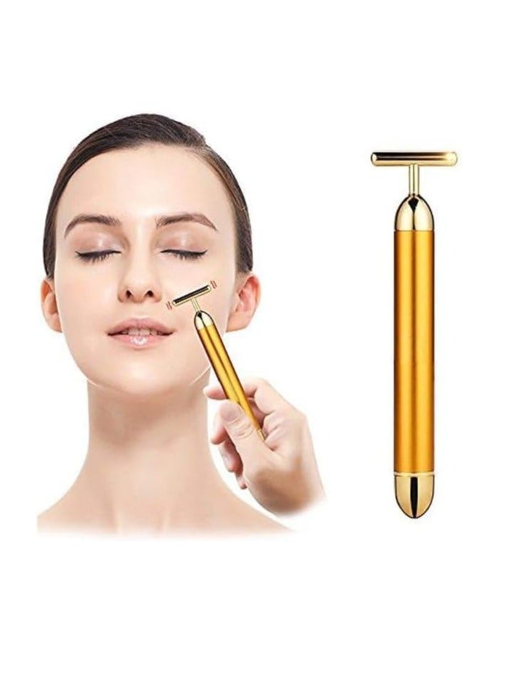 TIGER 24K Gold Massager - Electric Vibration Beauty Bar for Facial Massage, Waterproof T-Shaped Anti-Wrinkle Roller for Forehead, Cheeks, Neck, Arms & Legs. - Image 1