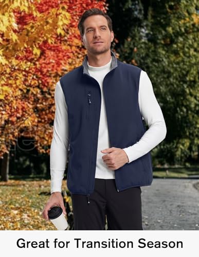 fit space Men's Lightweight Vest Softshell Sleeveless Windproof Jacket with Zipper Pcoket Cycling Travel Hiking Running Golf (Navy, XX-Large) - Image 2