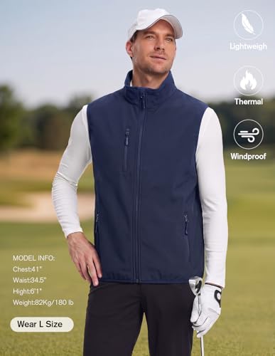 fit space Men's Lightweight Vest Softshell Sleeveless Windproof Jacket with Zipper Pcoket Cycling Travel Hiking Running Golf (Navy, XX-Large) - Image 3