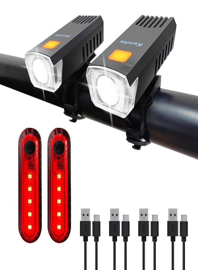 KunHe 4 Pack USB-C Rechargeable Bike Lights Head Lights for Night Riding Men Women & Kids 3 Lights Modes Used as a Safety Indicator Light for Skateboards Strollers and Wheelchairs - Image 1