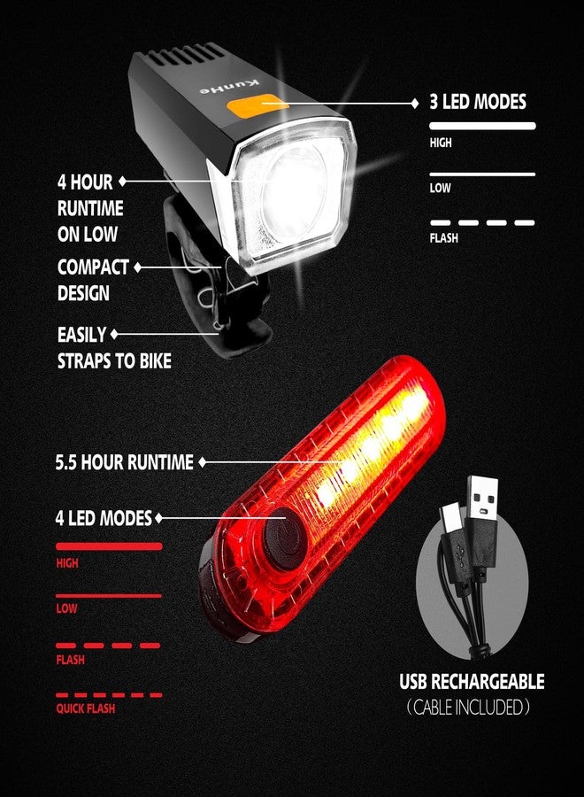 KunHe 4 Pack USB-C Rechargeable Bike Lights Head Lights for Night Riding Men Women & Kids 3 Lights Modes Used as a Safety Indicator Light for Skateboards Strollers and Wheelchairs - Image 2