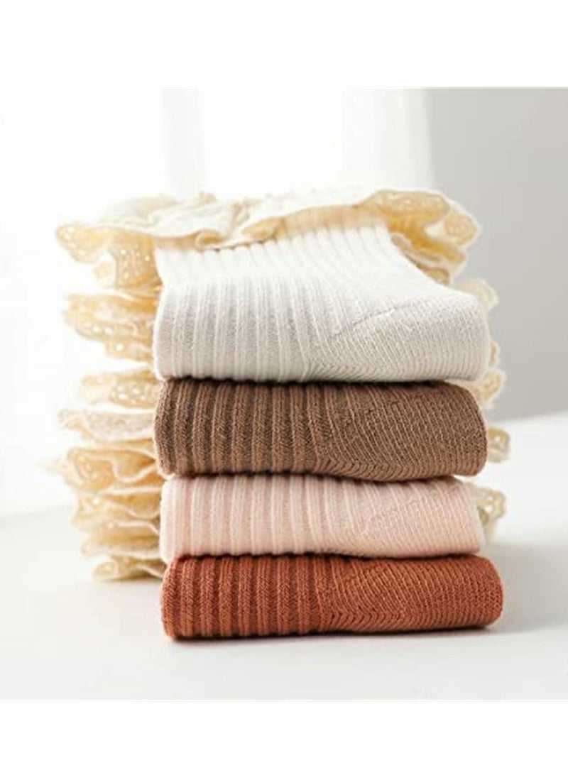 SYOSI Socks, Baby Toddler, Ruffle Lace Knee Girls Uniform Long Stockings Infants Cotton, Cute Princess Frilly High Dress Socks (4 Pcs) - Image 2