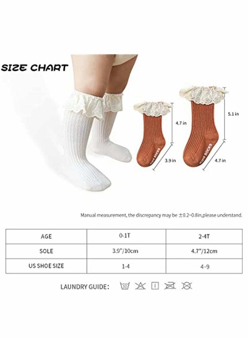 SYOSI Socks, Baby Toddler, Ruffle Lace Knee Girls Uniform Long Stockings Infants Cotton, Cute Princess Frilly High Dress Socks (4 Pcs) - Image 3