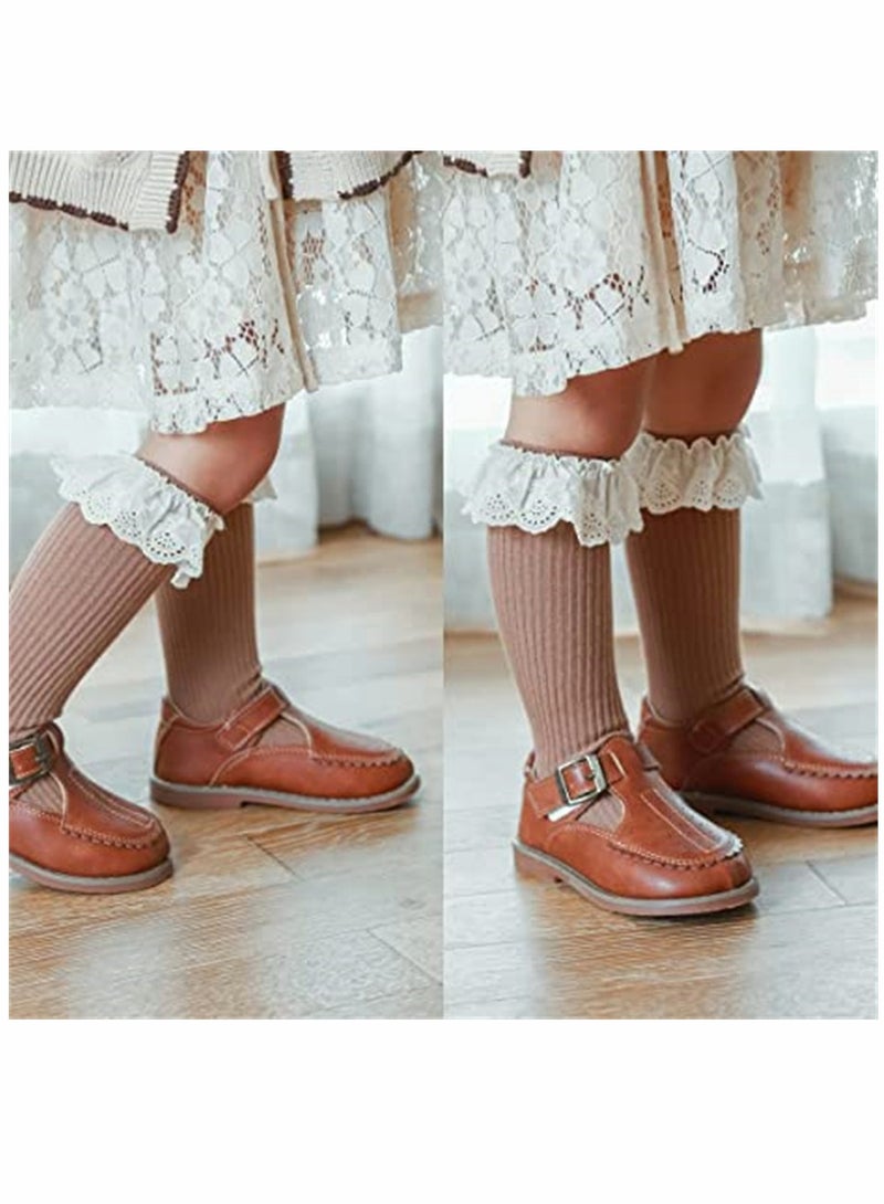 SYOSI Socks, Baby Toddler, Ruffle Lace Knee Girls Uniform Long Stockings Infants Cotton, Cute Princess Frilly High Dress Socks (4 Pcs) - Image 4