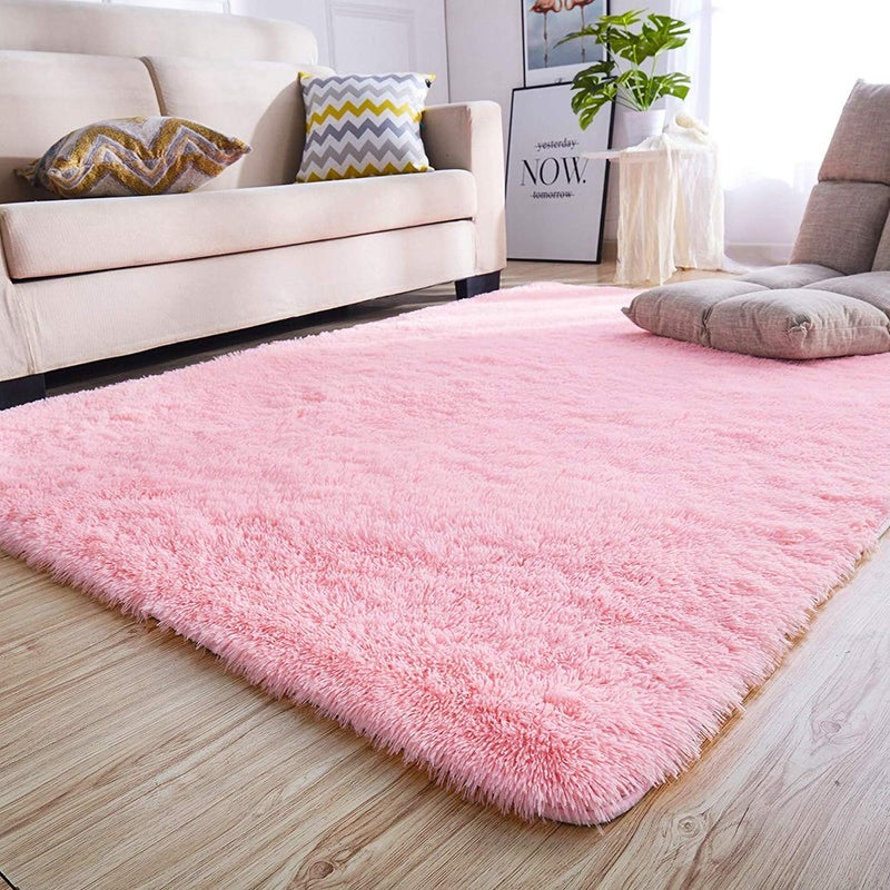 HEAVEN WORLD Polyester AntiSlip Fluffy Fur Modern Shaggy Carpet for Living Room Hallway Guest Room Elegant Bedside Rug Pink Plain 3X5 Feet - Image 4