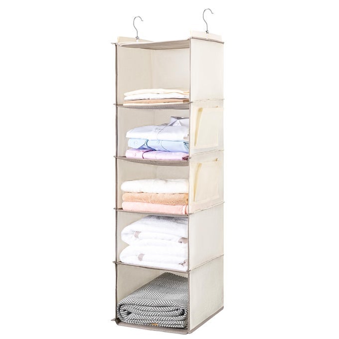 HANGING CLOSET ORGANIZE AND SHELVES5HANGING SHELF WITH 2 SIDE POCKETSSTORAGE FOLDABLE BEIGE