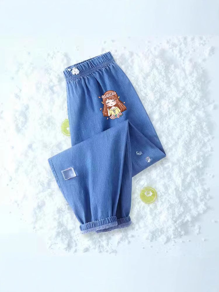 Girls' Ice Silk Denim Summer Thin Cartoon Anti-Mosquito Pants Large Children'S Quick-Drying Sports Outer Wear Pants - Image 5