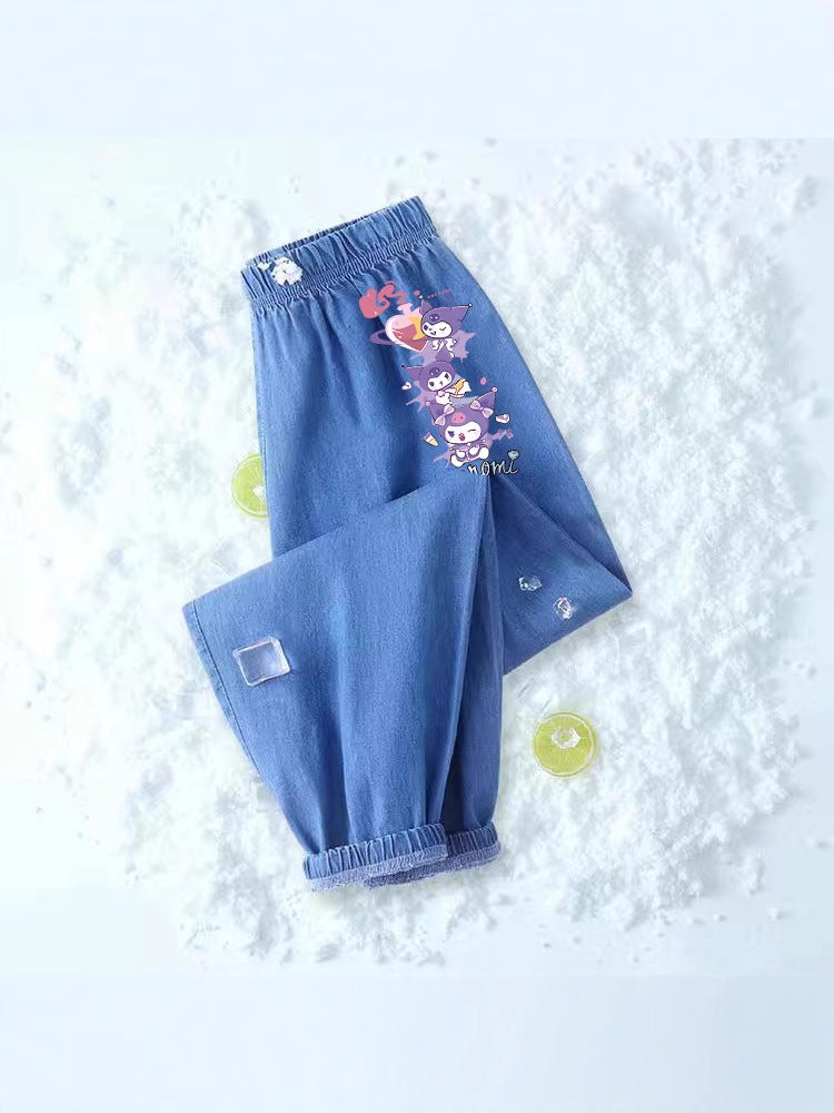 Girls' Ice Silk Denim Summer Thin Cartoon Anti-Mosquito Pants Large Children'S Quick-Drying Sports Outer Wear Pants - Image 2