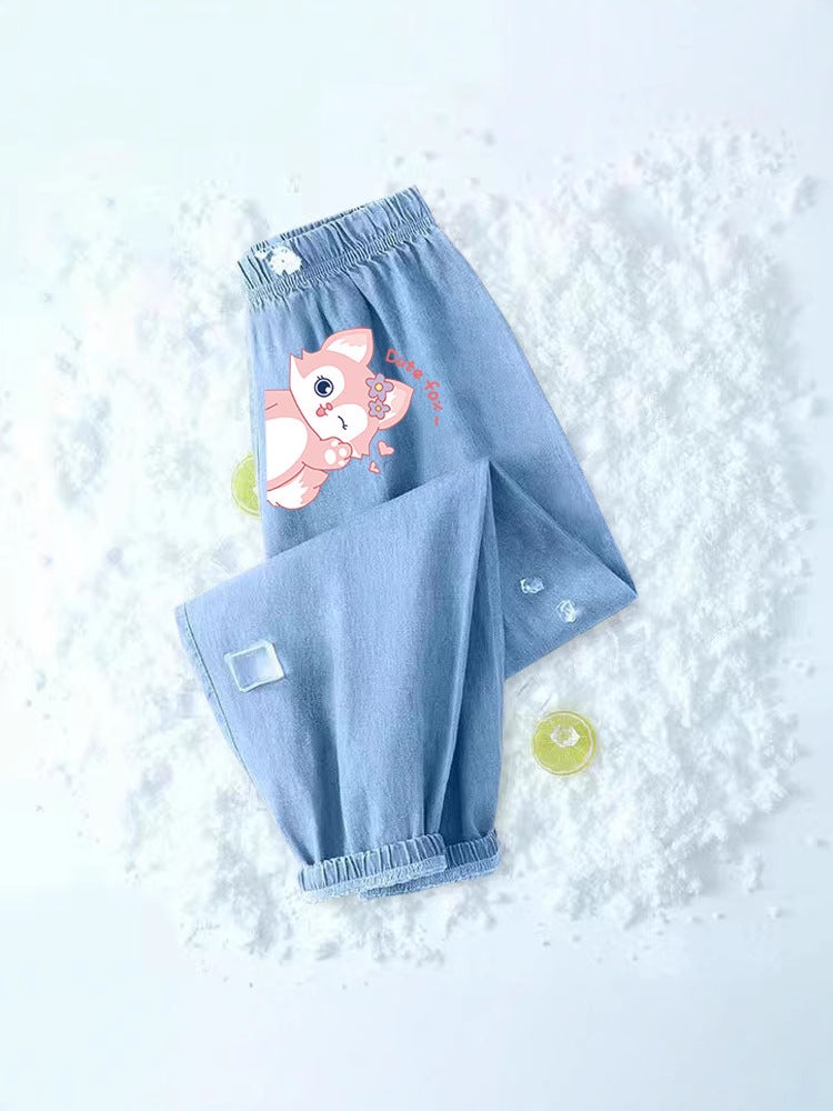 Girls' Ice Silk Denim Summer Thin Cartoon Anti-Mosquito Pants Large Children'S Quick-Drying Sports Outer Wear Pants - Image 4